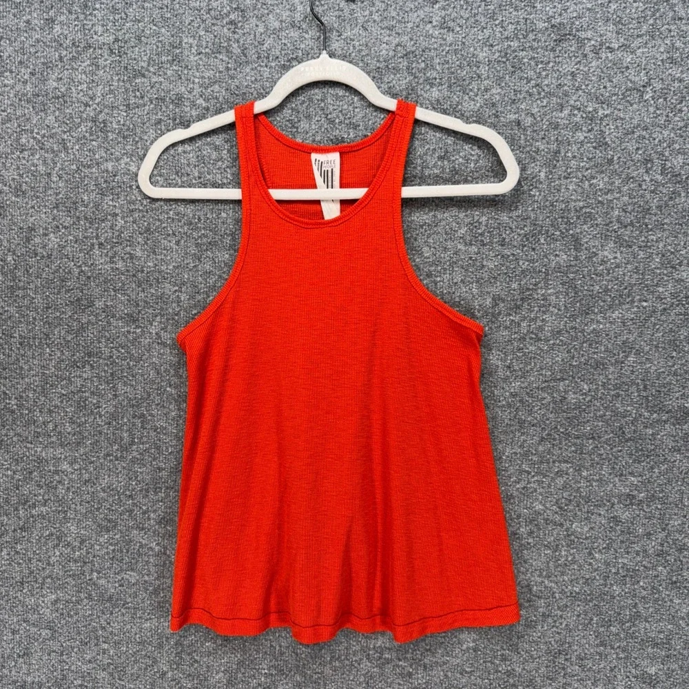 Free People Tank Top Womens Small Orange Ribbed Racerback Muscle Tee Boho Flowy